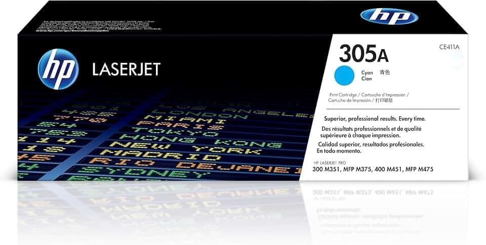 HP 305A Cyan Toner Cartridge Printers | Works with Printer Series: LaserJet Pro 300 M351, 300 MFP M375, 400 M451, 400 MFP M475 | CE411A