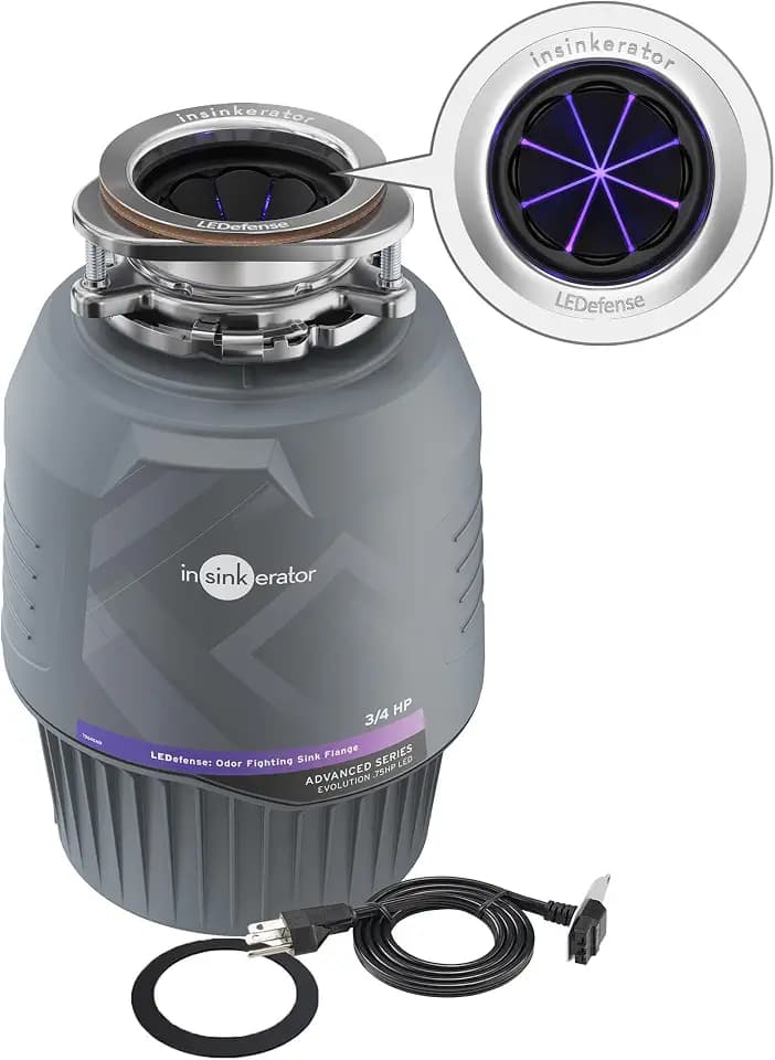 INSINKERATOR Evolution .75HP LED Garbage Disposal & Antimicrobial Flange