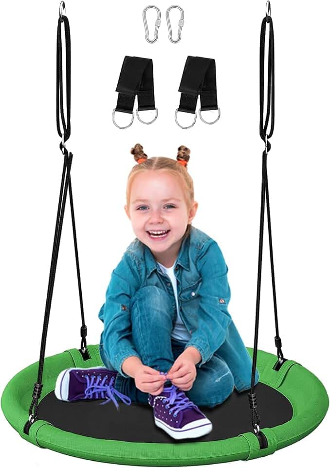 24 Inch Saucer Tree Swing Set for Kids & Adults, Adjustable Swing Sets for Backyard or Outdoor Playground, Green & Black, 1 Pack