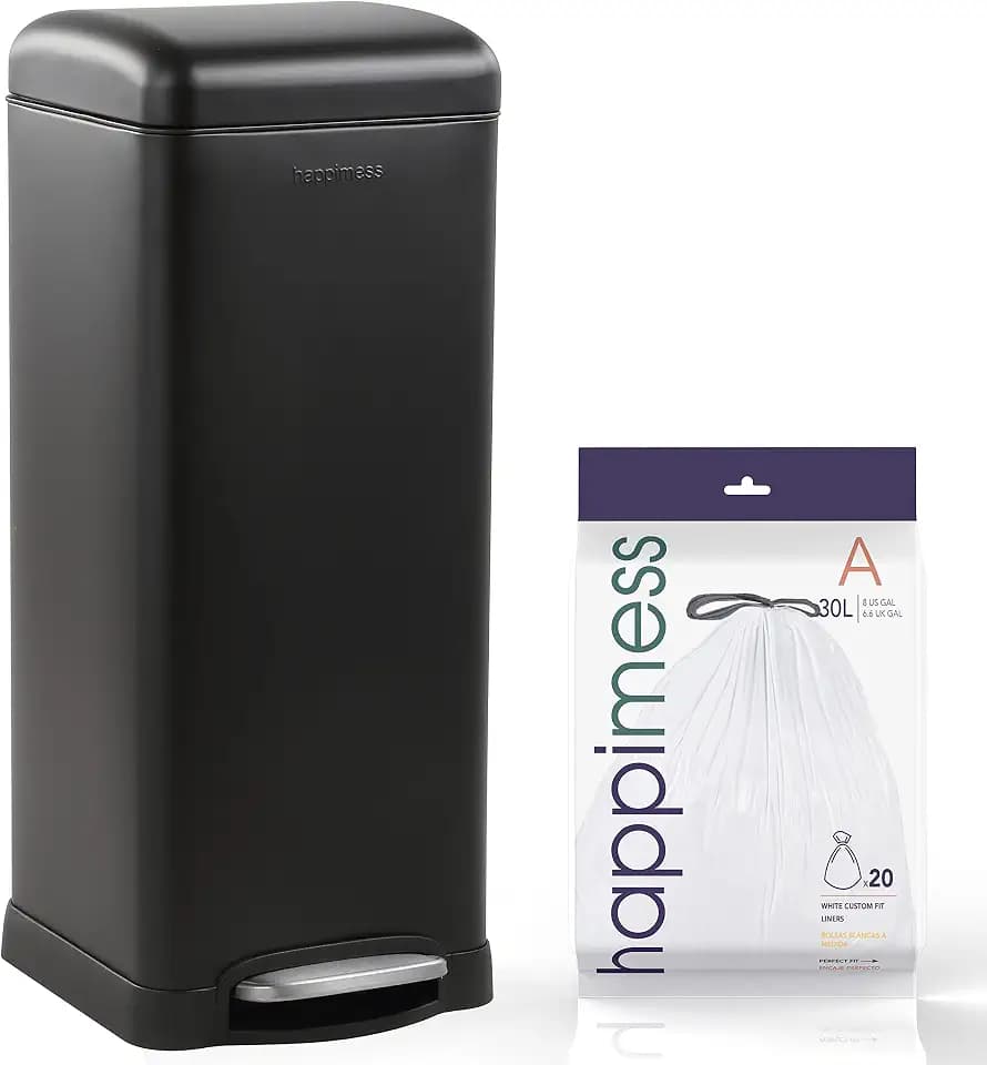 happimess Betty 8 Gal Step Trash Can Soft-Close Lid, Charcoal Black