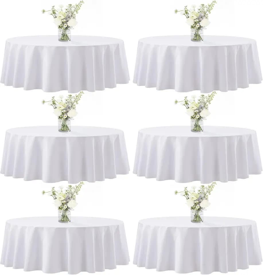 joybest 6 Pcs White Round Tablecloths 60 Inch Diameter, Fit 20"-42" Tables