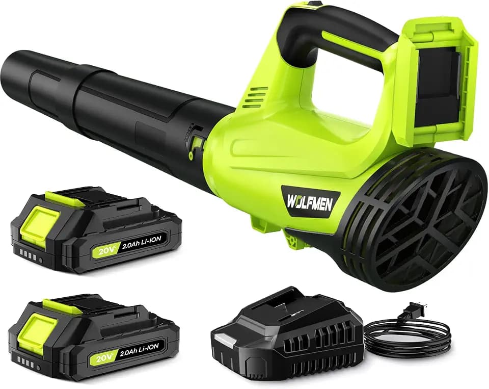 Leaf Blower, Electric Leaf Blower Cordless with 2 Batteries and Charger, 2 Speed Mode, Lightweight Cordless Leaf Blowers for Lawn Care, Blowing Leaves, Patio Cleaning and Dust, Green