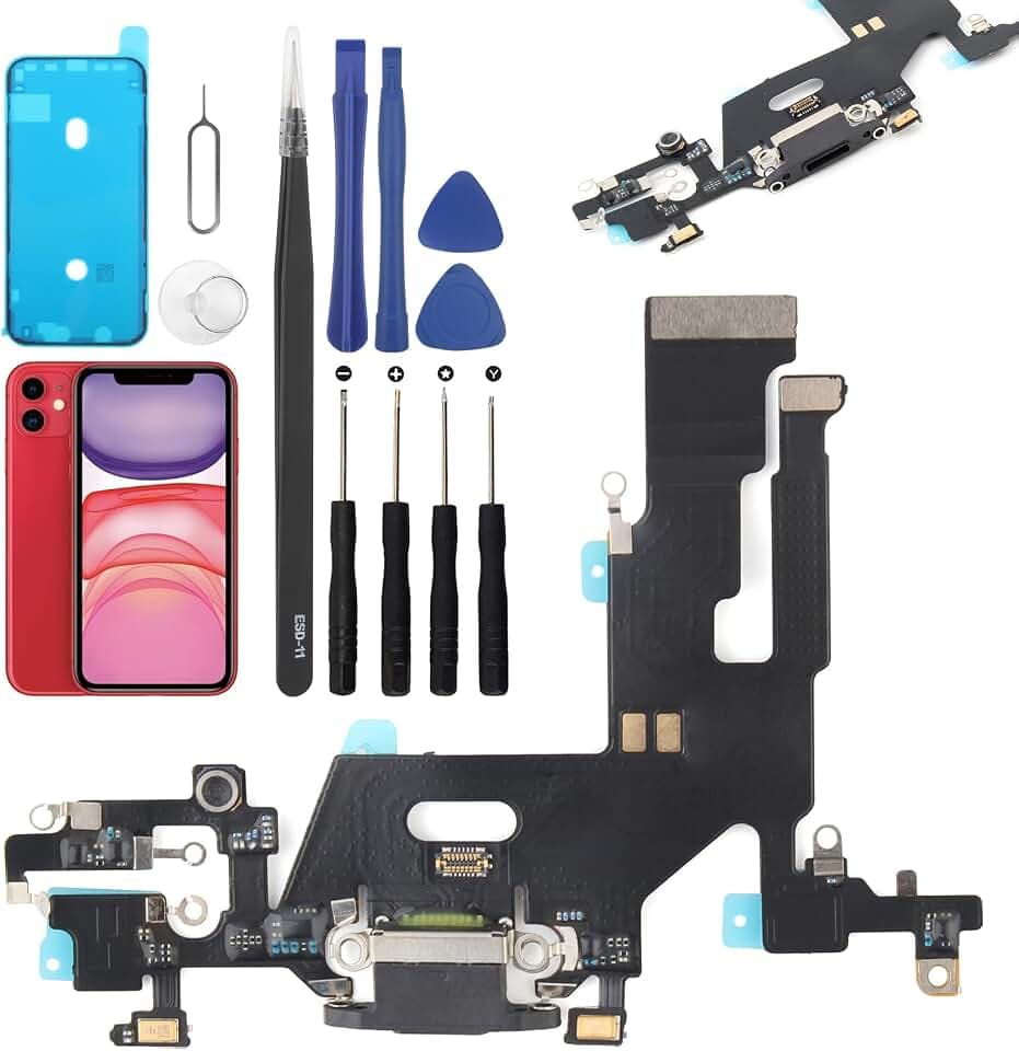 Charging Port Flex Cable Replacement for iPhone 11 USB Dock Connector Flex Cable Microphone Replacement for iPhone 11 with Tools