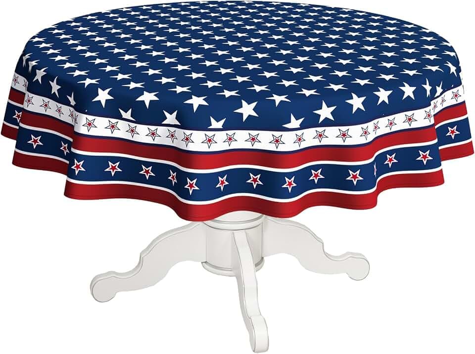 Fourth of July Tablecloth Memorial Day Patriotic Table Cloth American Flag, Stars Table Cloths for Indoor and Outdoor Kitchen Dining-70 x70 Round