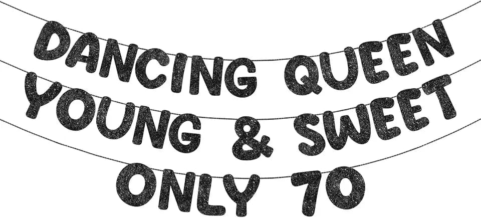 Fulmoon Pre Strung 70th Birthday Banner Dancing Queen 70th Decor, Black