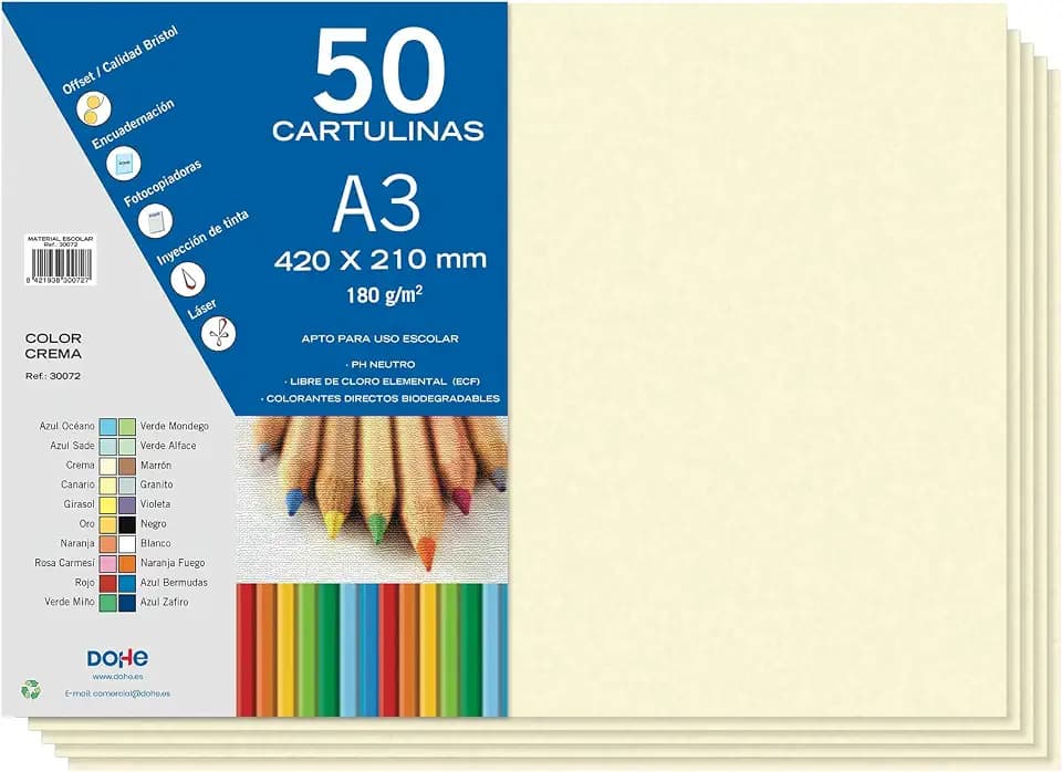 Dohe - A3-Karton, cremefarben, für Bastel- und Druckarbeiten (50 Stück) - 21 x 29,7 cm - 180 g/m² - Büromaterial