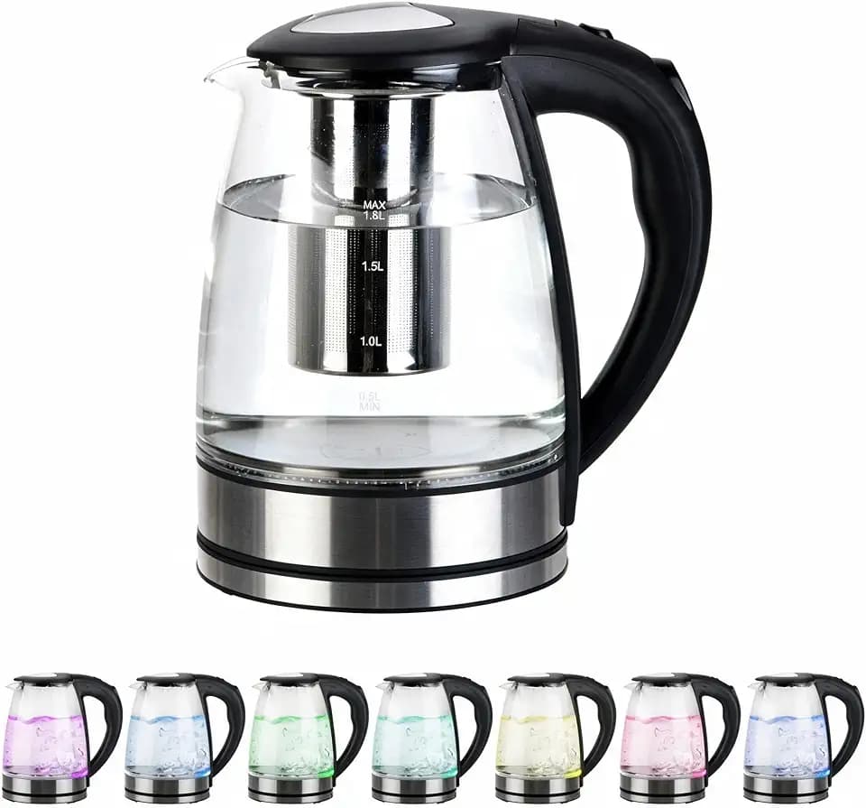 Glass Electric Kettle with LED & 360°Rotation Base, 1.8L, 1200W