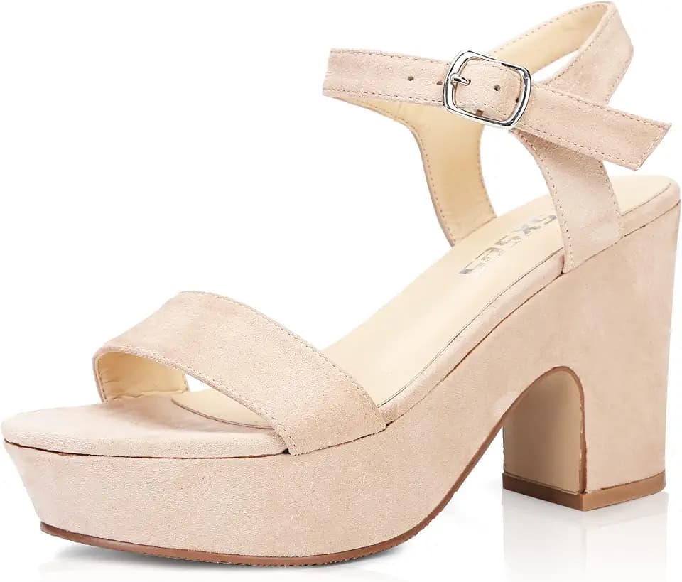 rsxses Platform Heels for Women Chunky Wedge Heel Ankle Strap Sandals