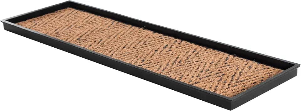 Anji Mountain Heavy Duty Waterproof Rubber Shoe Storage Mat Organizer/Boot Storage Multi Use for Entryway with Coir, Tan and Black Insert, Fits 4 Pair (46.5" Wide)