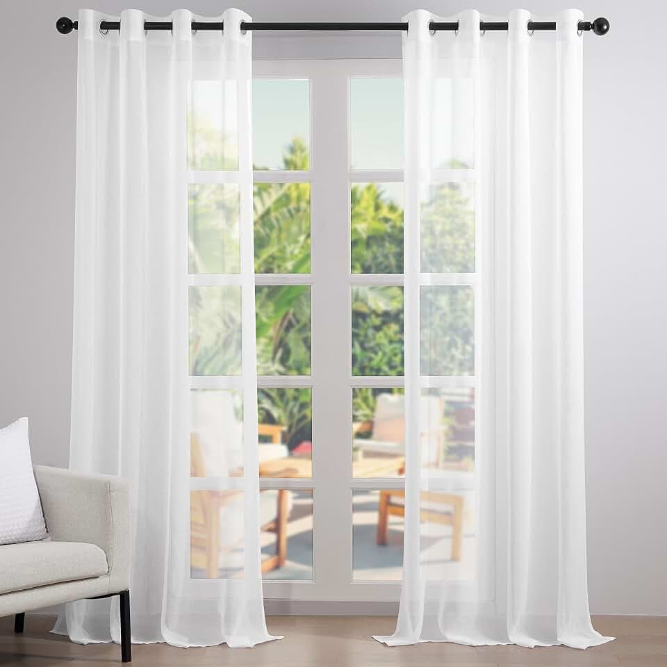 Topfinel Vorhänge mit Ösen Gardinen Halbtransparent Moderne Gardine Wohnzimmer Vorhang Kinderzimmer Schlaufenschal (Weiß, 260 L x 300 B cm)