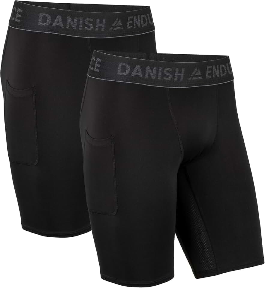 DANISH ENDURANCE Kompressions Shorts Herren, Kurz, mit Taschen, 2er Pack