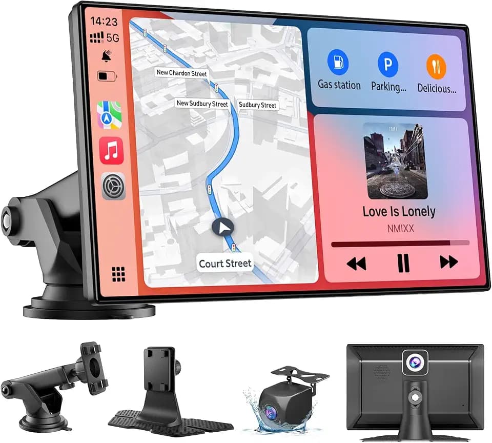 9" CarPlay Screen with 4K Dash Cam, Wireless Apple CarPlay & Android Auto, Portable Car Play Screen for Car with 1080P Backup Camera, GPS Navigation, Bluetooth, FM, Voice Control & Mirror Link 2026