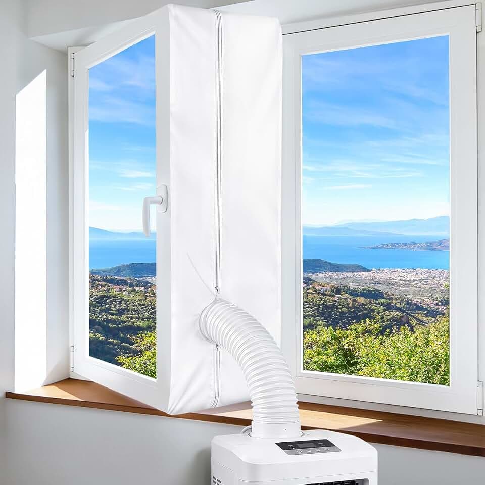 Klimaanlage Fensterabdichtung, Fensterabdichtung für Mobile Klimageräte, Selbstklebend Klima Fenster Abdichtung für Kippfenster Dachfenster, Double Zip Air Conditioner Window Seal, Hot Air Stop(400cm)
