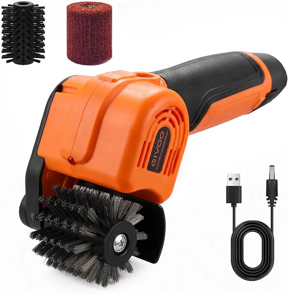 4800 RPM Electric Grill Brush,Cordless BBQ Cleaner with Swappable Battery,2 Replaceable Heads (304 Stainless Steel & Nylon),for Outdoor Gas/Charcoal Grills,Splash-Proof Black