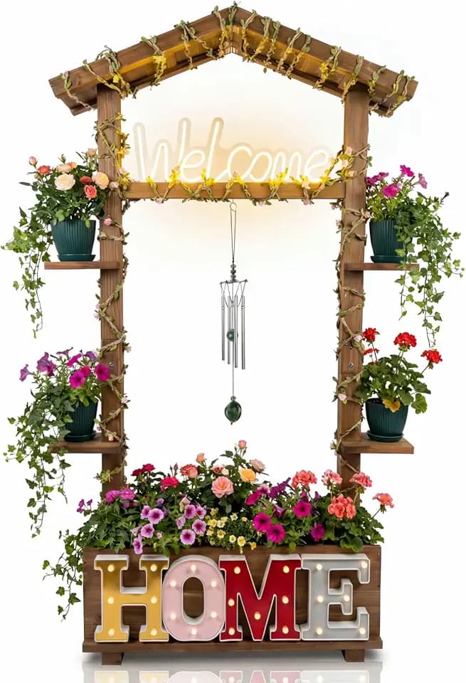 Rustic-Style Floor-Standing Wooden LED Sign with Plug-in Functionality, Ideal for Planting or Arranging Flowers in Gardens, Lawns, or Front Entrances, 28.7x8.7x50.0 Inches