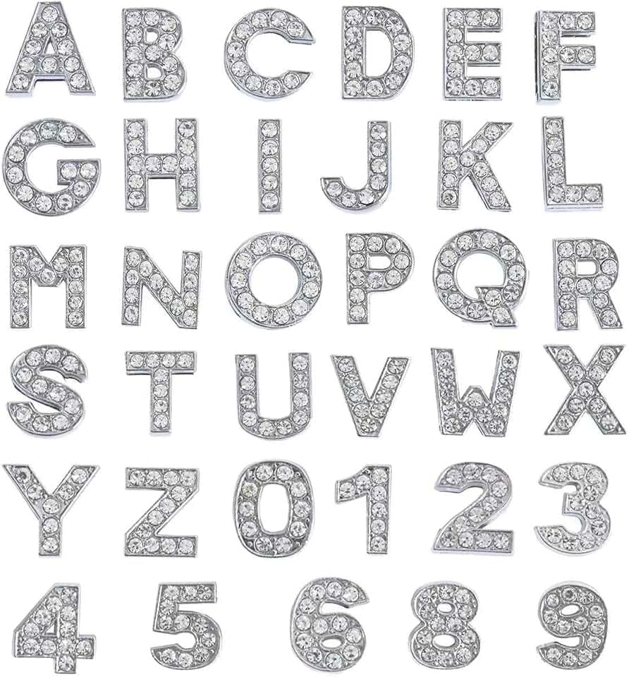 36 Pcs Bling Letter Charms for Clog Sandals Decoration - Fashion Crystal Diamond Charms for Women, Girl, Men, Boy - Party and Birthday Gifts