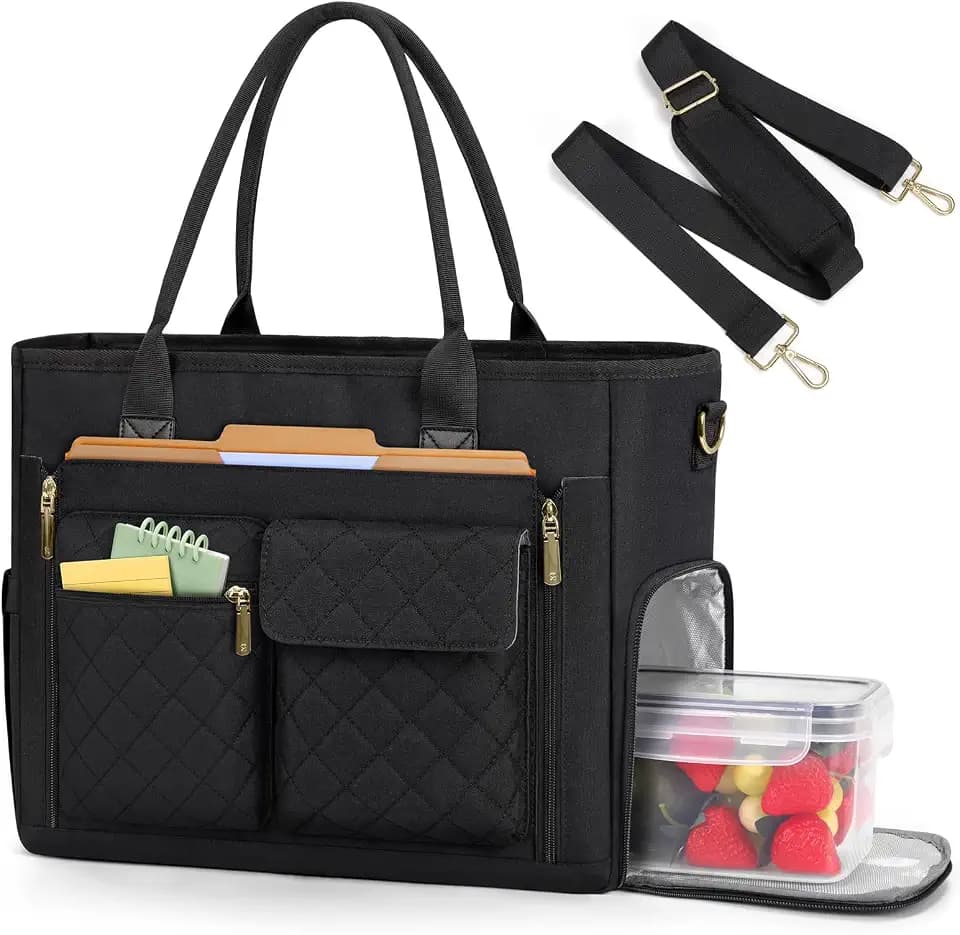 RAINSMORE Teacher Tote Bag with Lunch Compartment Laptop Work Bag for Women