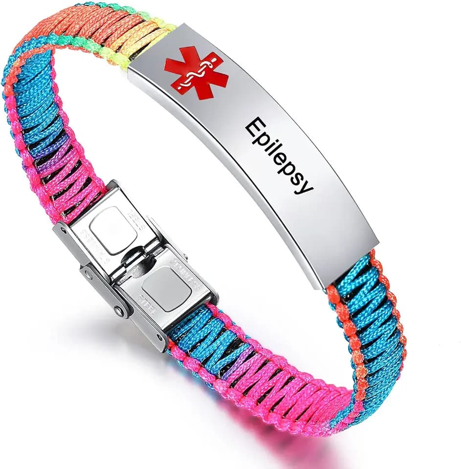 JF.JEWELRY Medical Alert Bracelet for Women | T1D T2D Diabetes Epilepsy Medical Alert ID Emergency Bracelet for Girls & Boys | Handmade Nylon Rope Braided Bracelets, Adjustable