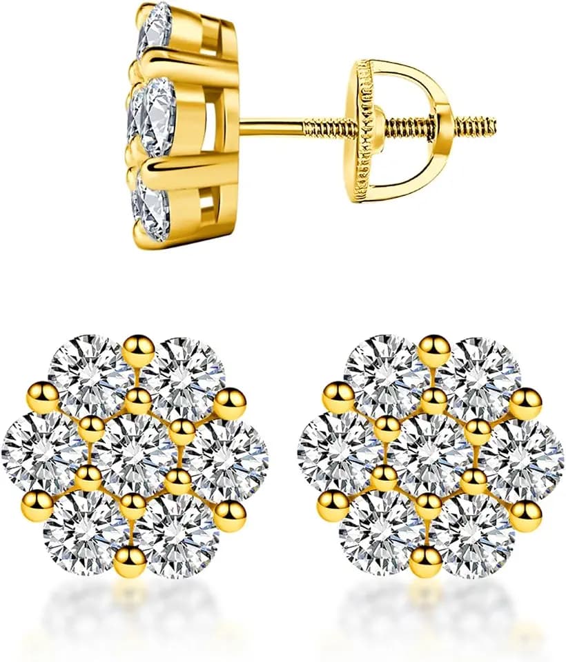 Flower Stud Earrings, 925 Sterling Silver Moissanite Jewelry