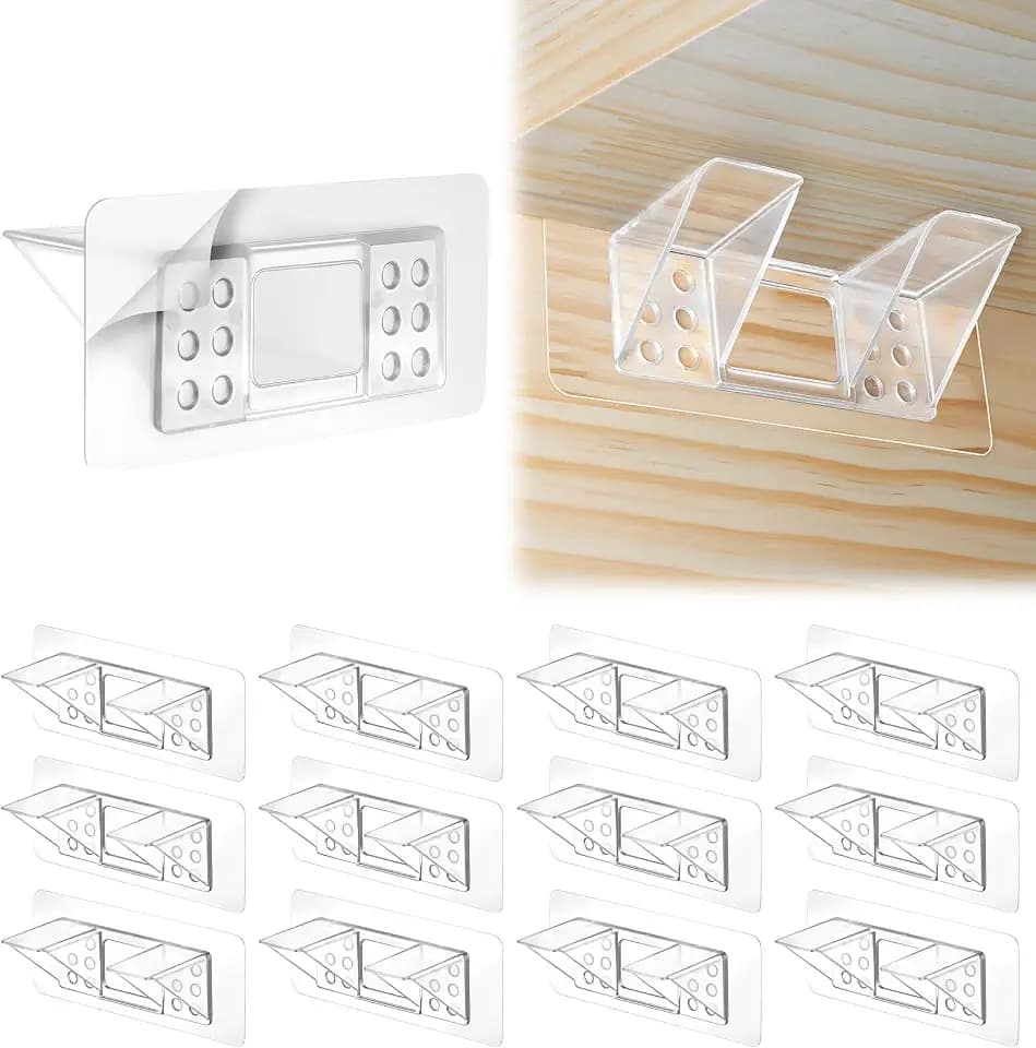 Regalhalterung selbstklebend Groß, 12 Stück Transparent Klebewinkel Regalhalter, Regalwinkel Plastik Schwimmende 90 Grad für Regale, Bücherregal, DIY Wandanbringung