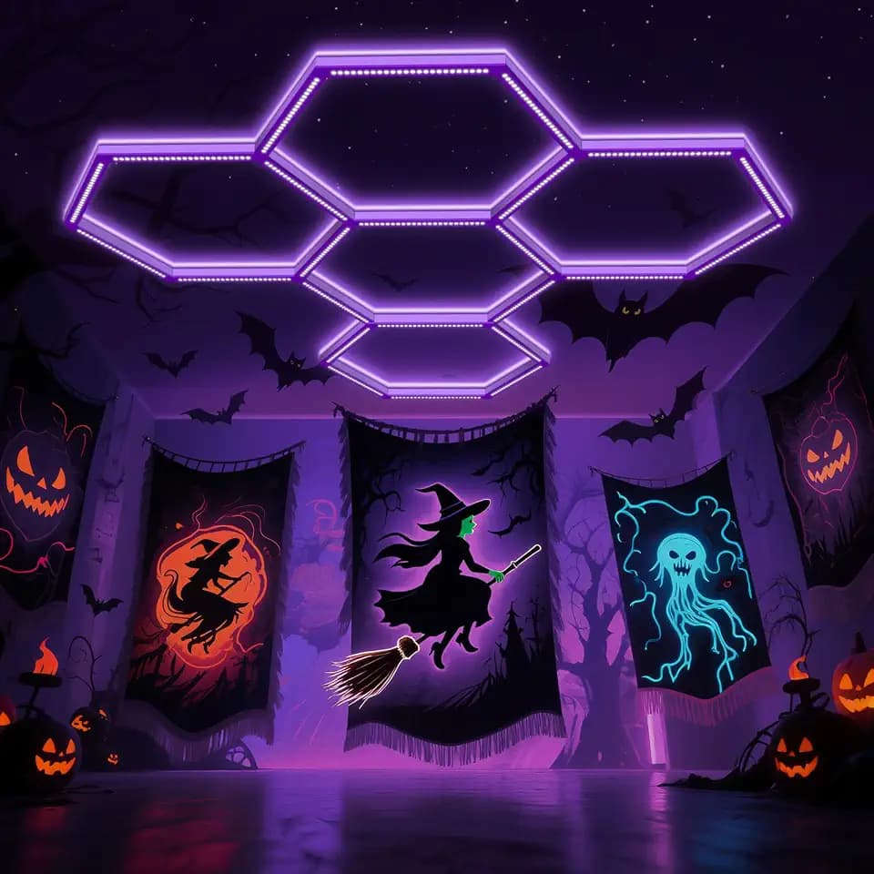24 Pack LED Hexagon Blacklights, 168W, 5 Girds UV Black Light Fixture with US Plug for Neon Glow Party, Halloween, Body Paint and Art Displays in Large Space