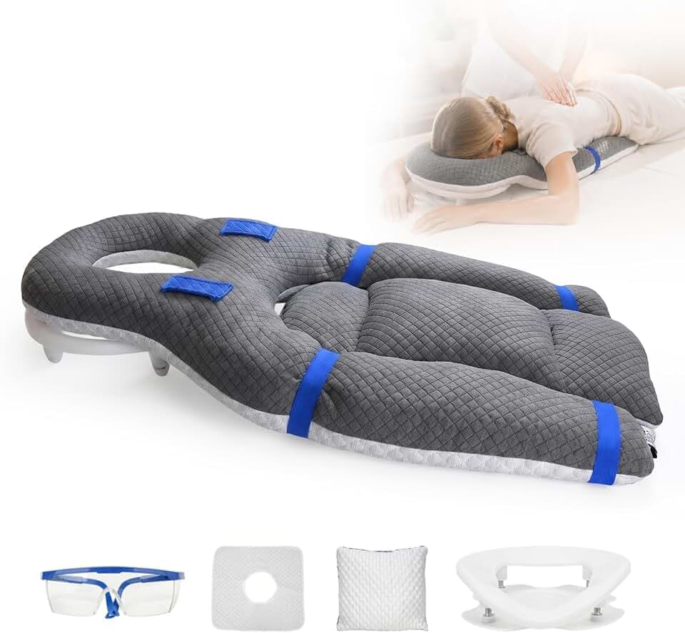Bauchschläferkissen mit Kopfloch, Face Down Pillow Schlafen, Ergonomisches Gesichtskissen, zum Schlafen in Bauchlage Massage Kopfstütze, Verstellbarer Ständer & Brustpolster für Bauc (Grau)