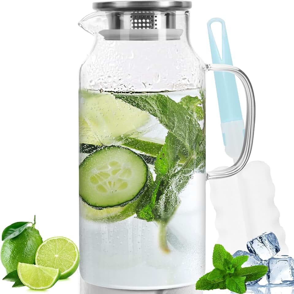 Karaffe 2 L, Wasserkrug mit Deckel, für Heißes & Kaltes Wasser