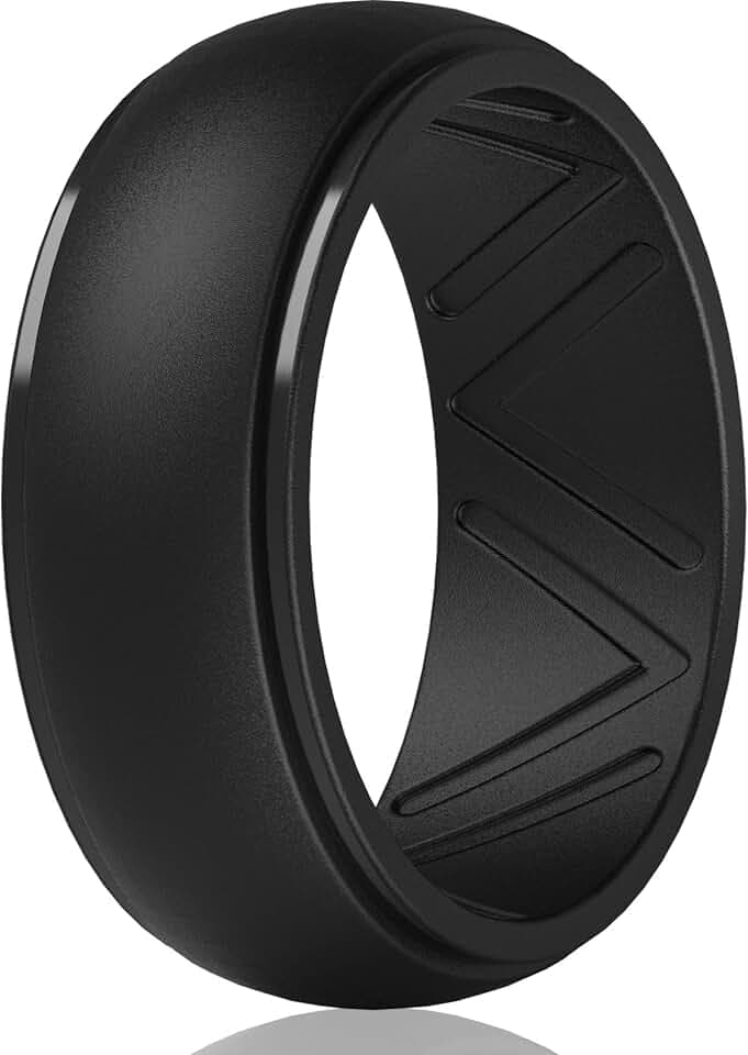ThunderFit Men's Silicone Wedding Rings, Step Edge Breathable Rubber Engagement Bands 8.7mm Wide 2.5mm Thick - 1/4/7 Variety Multipack