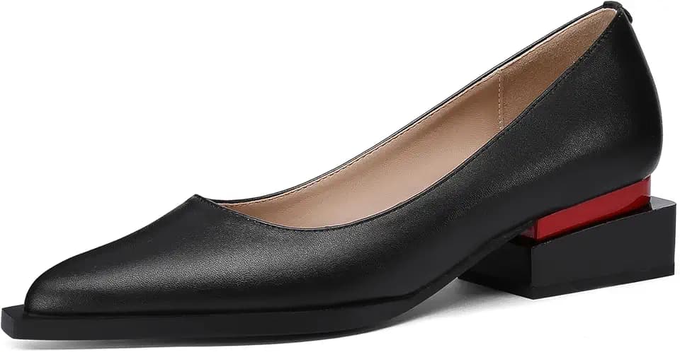 LingxiaUne Dress Shoes for Women, Comfortable Dressy Flats, Womens Chunky Heel Pumps with Arch Support and Pointed Toe