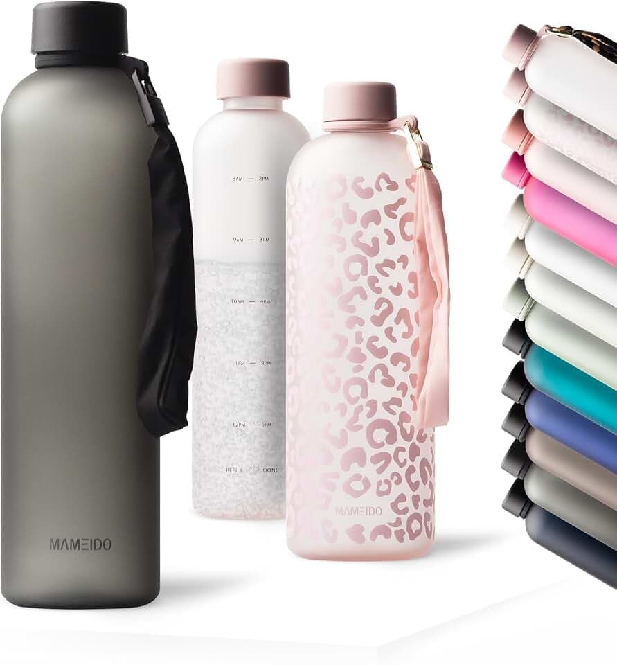 MAMEIDO Trinkflasche Kohlensäure geeignet aus Tritan 1 l Carbon Grey | auslaufsicher, BPA-frei mit abnehmbarer Trageschlaufe – Wasserflasche für Sport, Schule & Büro