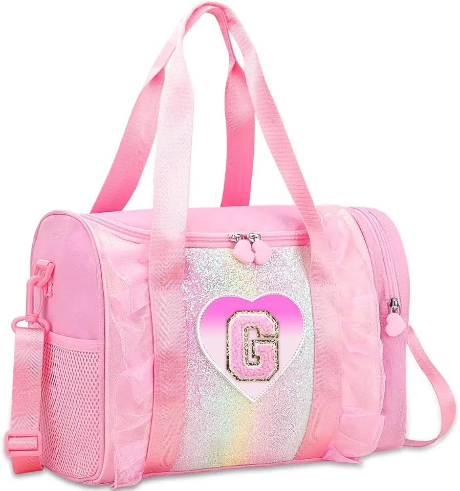 Personalized Monogram Dance Bag for Girls - 3-6 Years duffle bag for Kids Lightweight Water Resistant Oxford Backpack for Ballet Cheerleading Sleepovers Gymnastics Pink G