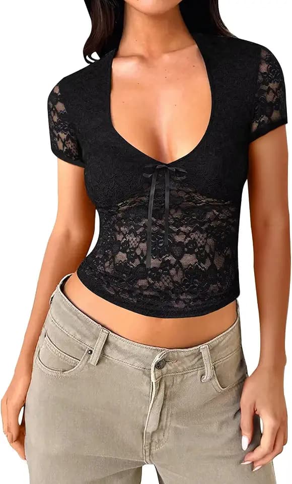 Falechay Going Out Tops for Women Lace Long Sleeve Sexy Cute Y2K Shirts