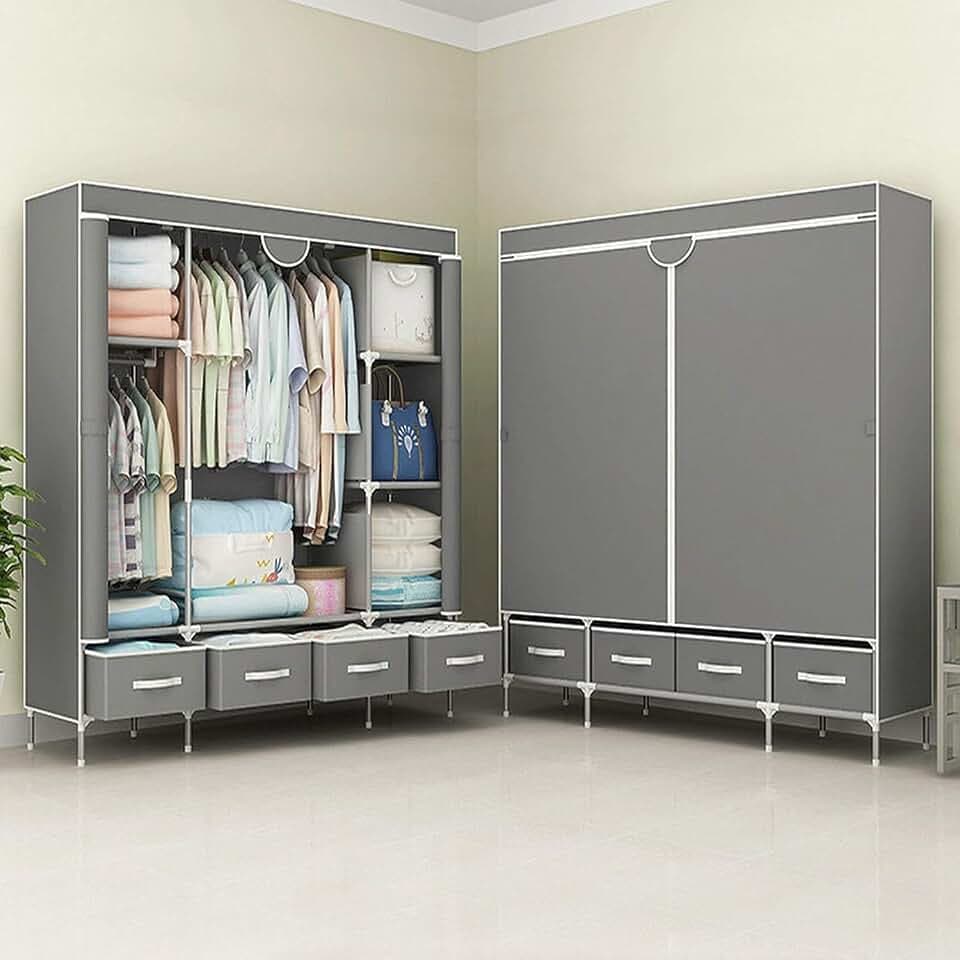 Kleiderschrank,Schlafzimmer Stoffschrank,Kleiderstander mit Schubladen,Faltbar Garderobe