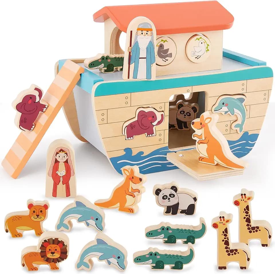 HERSITY Arche Noah aus Holz, Holzspielzeug ab 1 Jahr Kinder Taufgeschenke