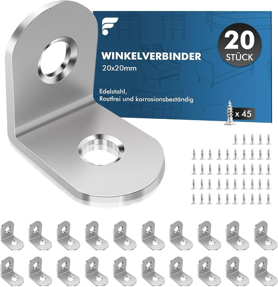 shinfly Winkelverbinder 20 Stück, 20 x 20 mm, Edelstahlwinkel 90°