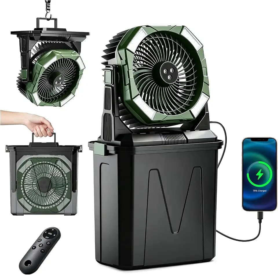 yAyusi 10L Großer Tragbarer Nebelventilator für Außenbereich mit RGB-Beleuchtung, 3-in-1 20000mAh Akku-Wasservernebler mit Fernbedienung＆Timer, 4 Sprühmodi Windgeschwindigkeit für Terrasse (Grüne)