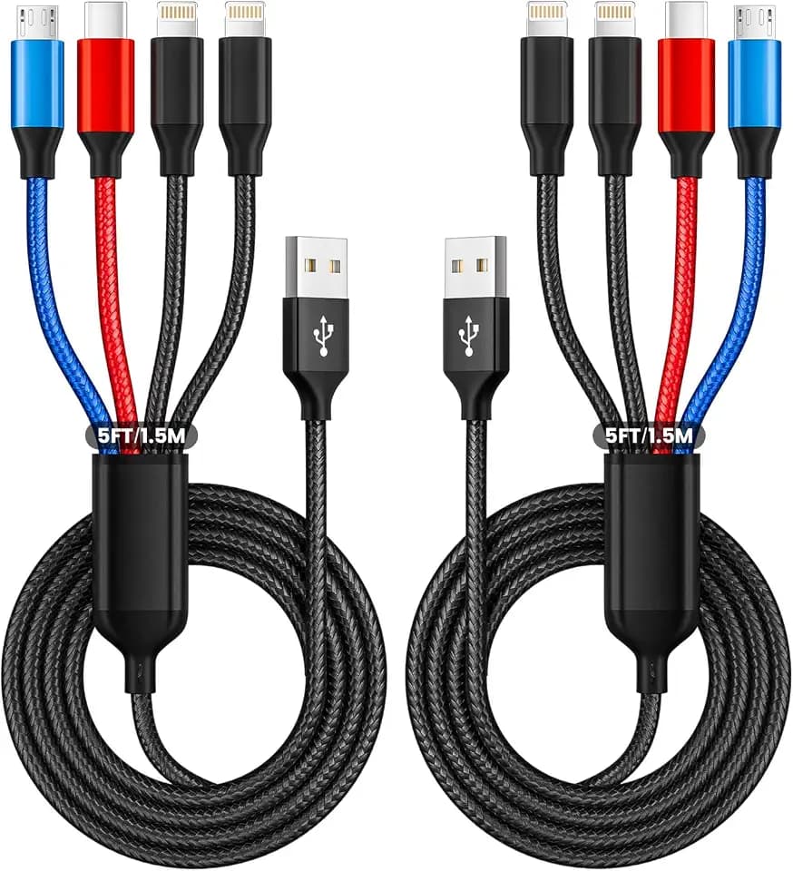 MPATIBY Travel 4 in 1 Multi Charging Cable with Dual IP/Type C/Micro USB, 2Packs 5FT Car Accessories iPhone Charger Cord for Multiple Devices, Universal USB Cable for iPhone17-8/iPads/Tablets and More
