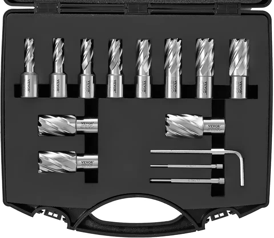 VEVOR Kronenbohrer-Set Metall 13 tlg. 7/16, 1/2, 9/16, 11/16, 5/8, 3/4, 13/16, 7/8, 15/16, 1, 1-1/16 Zoll Kernbohrer-Satz 25,4 mm Schnitttiefe Ringschneider-Set, Zubehör für Magnetbohrmaschinen