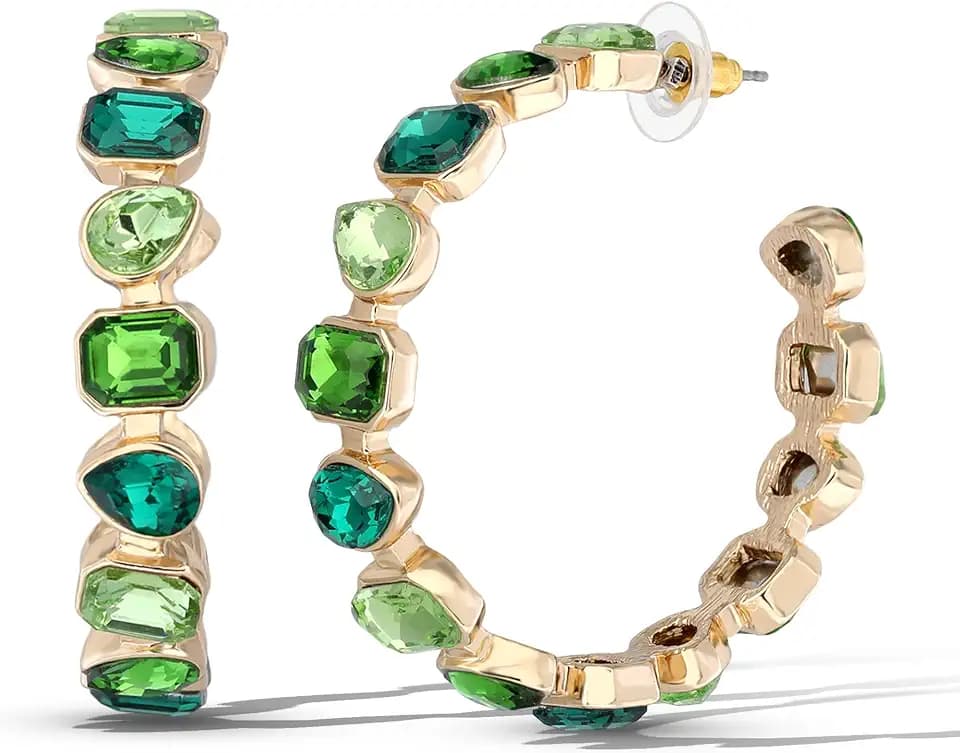 Jessica Simpson Large Hoop Earrings for Women, Multicolored Gemstone Hoops