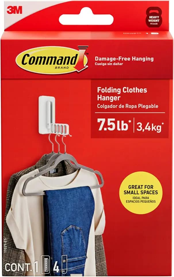Command Folding Clothes Hanger, 1 Hook, 3 Strips