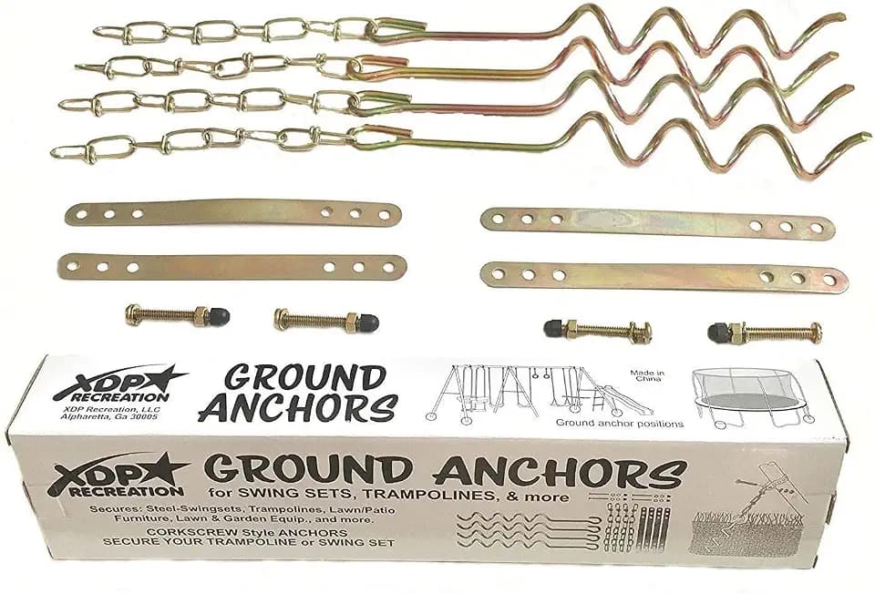 Swing Set Ground Anchors - 4pcs Metal Auger-Style 12 3/4" ea. Easy Assembly. Corkscrew Stakes for Kids Backyard Swing Sets, Trampolines and More. All Hardware Included, by XDP Recreation