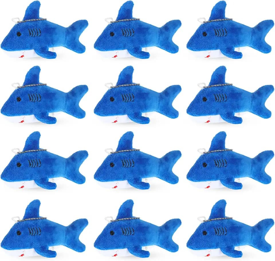 Chalyna Mini Shark Stuffed Animal Plush Keychain, No Light, Dark Blue