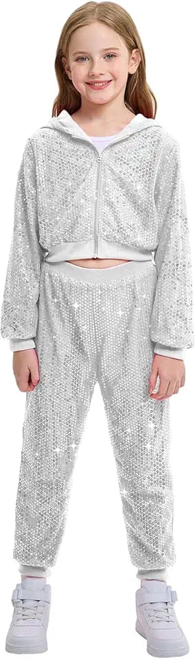 LOLANTA Kinder Pailletten Hip Hop Tanz Kostüm Street Dancewear Jacke Hose Set