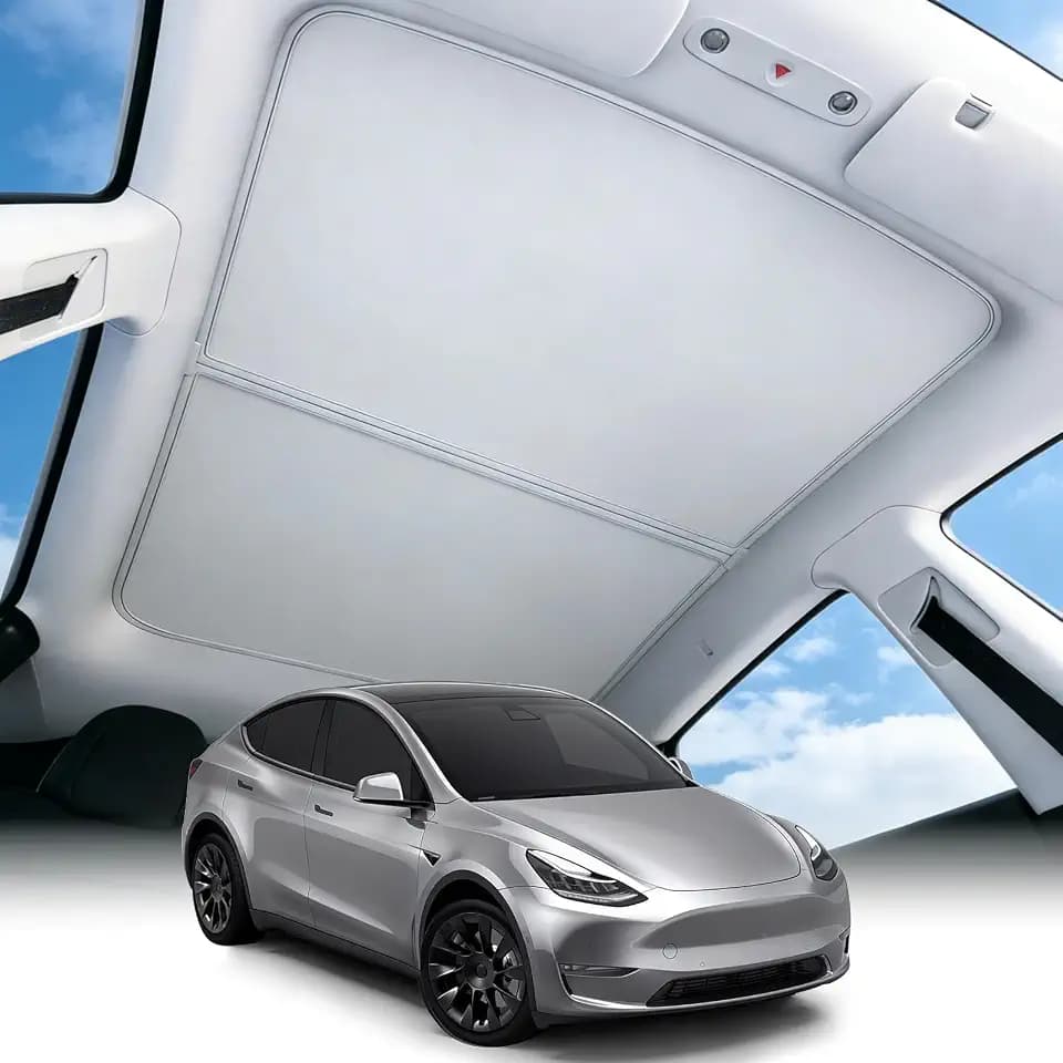 2026 Upgraded for Tesla Model Y Accessories Sunshade Roof [No Sag, Ice-Crystal Cooling Coatings] Heat Insulation Glass Roof Sun Shade for Tesla Model Y Accessories 2020-2024 Gray