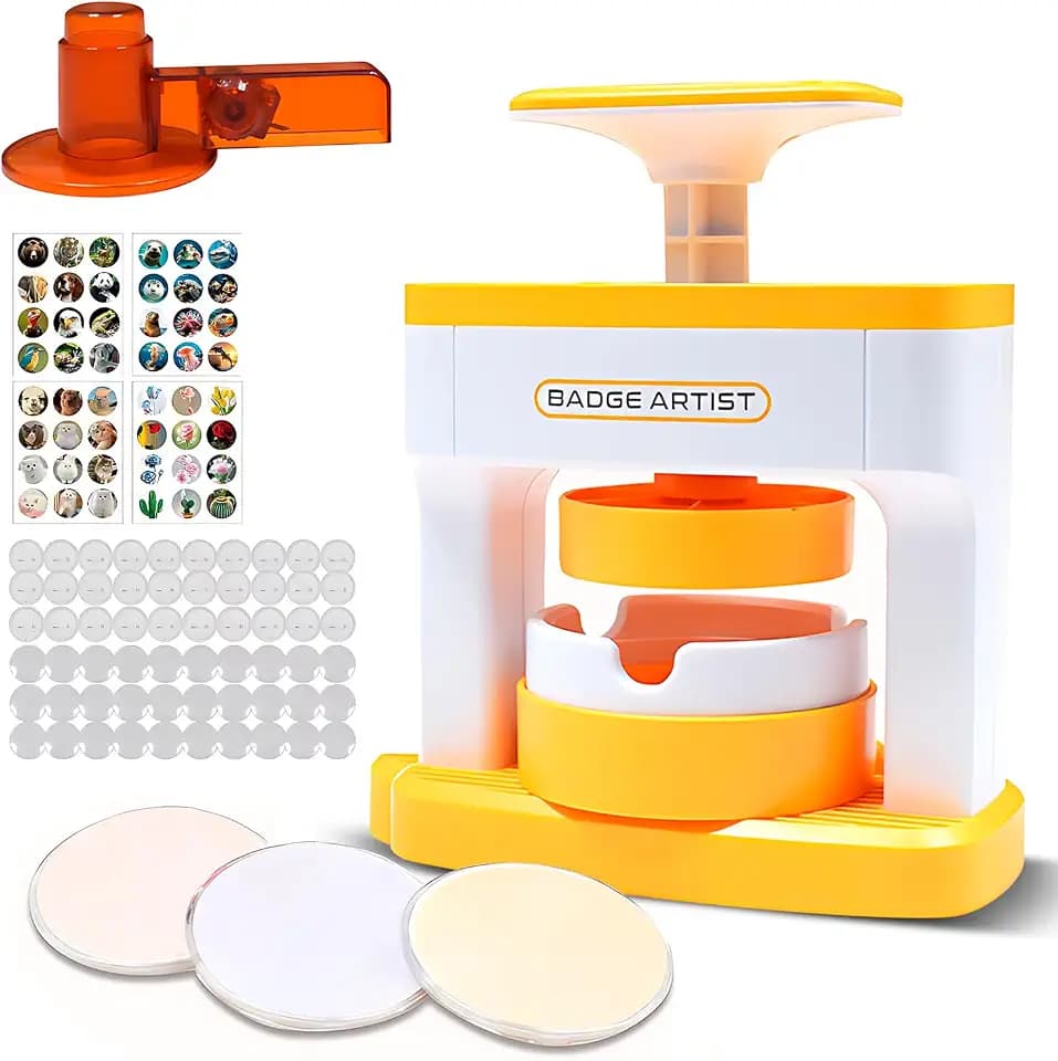 Tissting Buttonmaschine, 55 mm/2,16 Zoll Abzeichen Macher DIY Button Maschine mit 48 Knopfteilen und 48 zufälligen Bildern, Pin Maker für Diy Geschenke