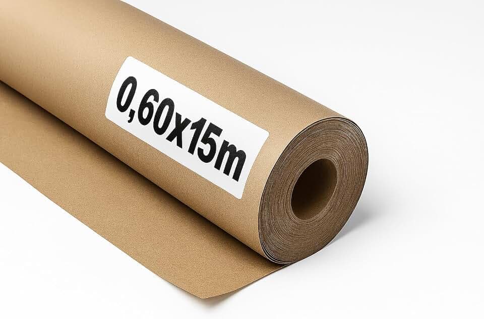 OFITURIA Naturbraunes Kraftpapier 70 g/m² – Rolle 0,60×15 m – Pack mit 3 Rollen – Recyclingpapier für Verpackungen, Basteln und Dekoration – Reißfest – Geeignet für Acryl- und Ölfarben