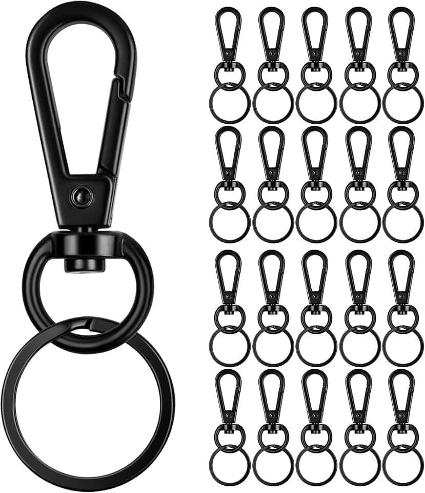20 Set Schlüsselanhänger Karabiner, 25mm Klein Karabinerhaken Schlüsselanhänger Schwarz, Schlüsselring Haken Drehbar, Schlüsselanhänger Clip Haken mit Ring für DIY Handwerk