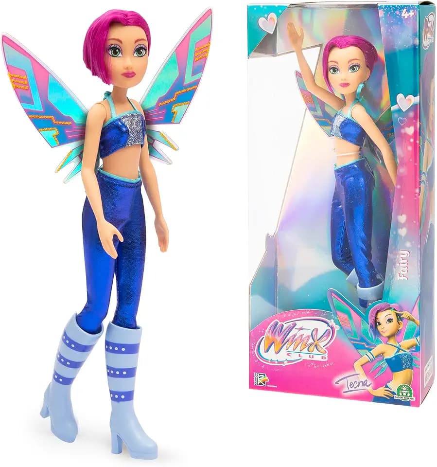 Winx Fairy Doll – Tecna with Glitter Wings & Articulated Joints – Removable Fairy Accessories – Tech-Inspired Transformation Look – Official Winx Club Toy for Girls – Ages 4+
