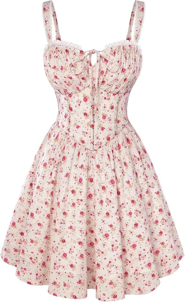 SCARLET DARKNESS Damen Mini Blumenkleid, mit Rüschen Corsagenkleid, 2026 Cottagecore Sommerkleid