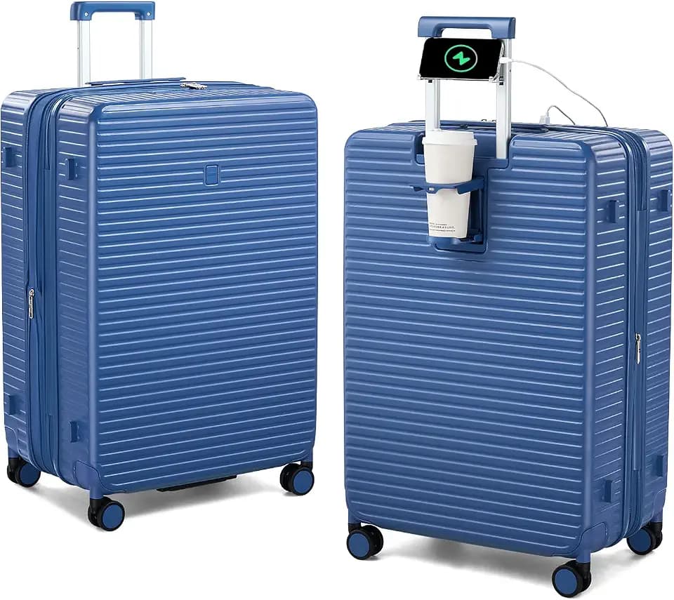 HanTrip Hard Case 28 Inch Checked Luggage with Wheels, Interstellar Blue